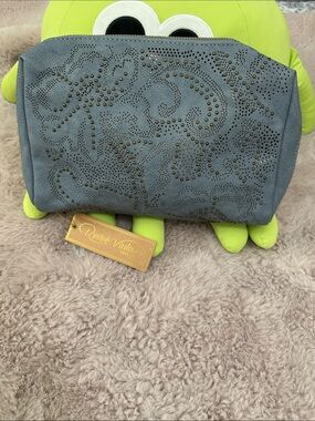 Revive Vintage Blue Studded Suede Cosmetic Bag